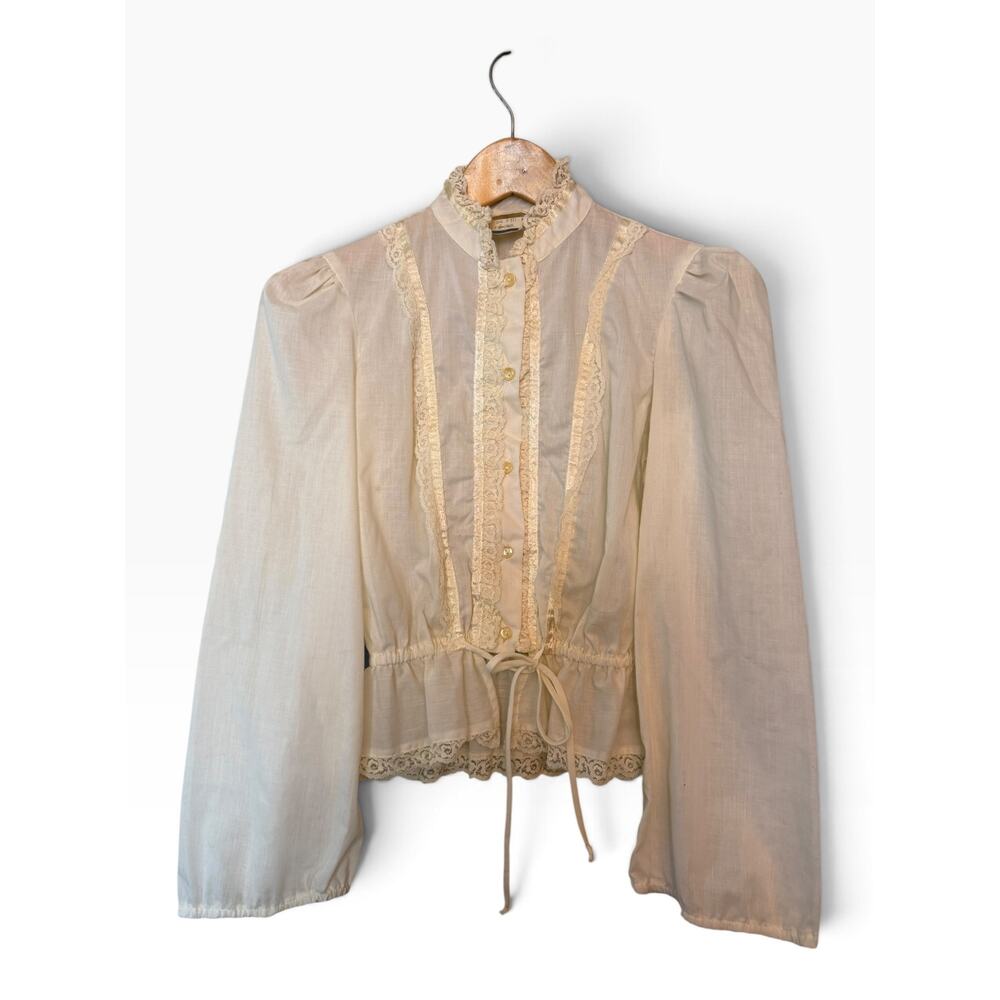Vintage 1970s Byer California Ivory Lace Prairie Blouse | Small - Picture 7 of 7